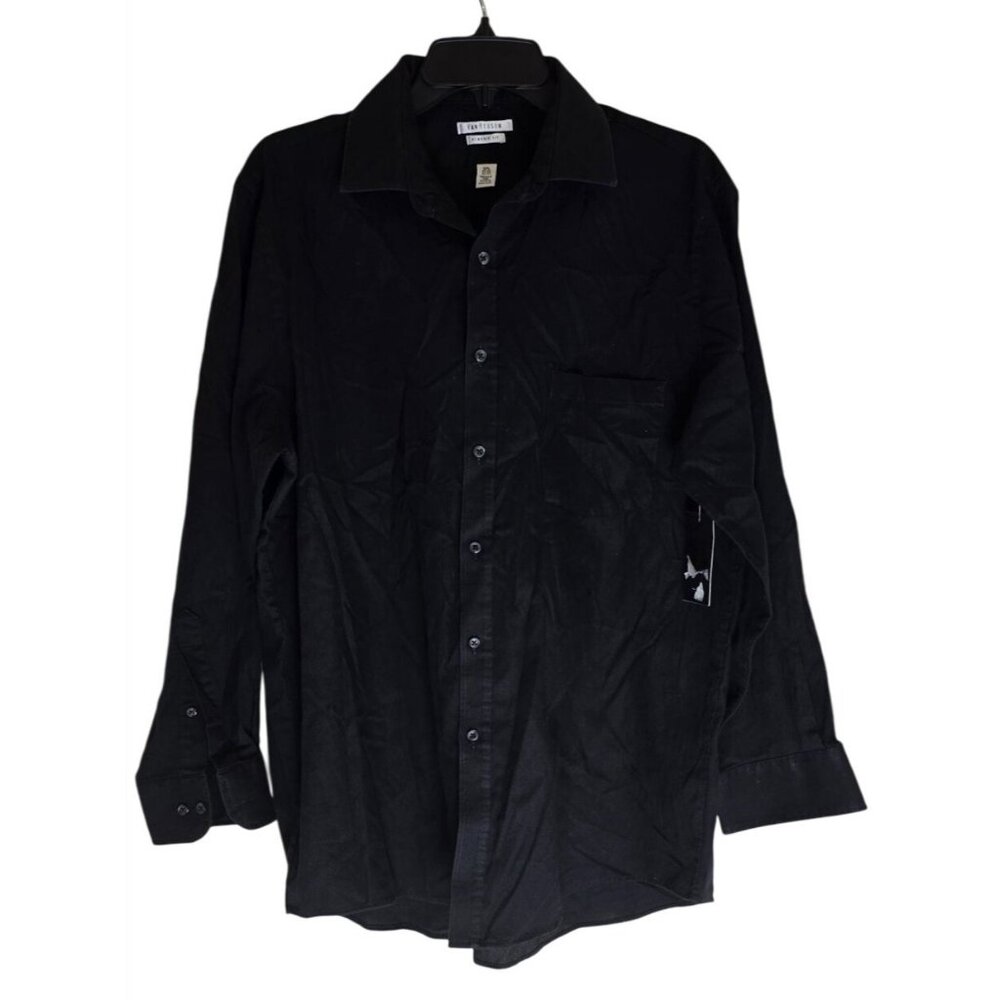 Van Heusen Classic Fit Black Brushed Cotton Long Sleeve Shirt XL Wrinkle-Free